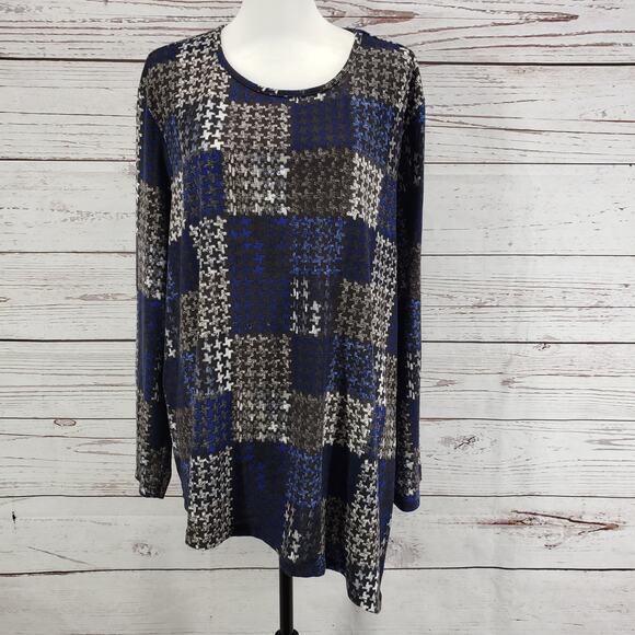 New Directions Knit Hounds Tooth Patchwork Asymmetrical Top Sie 3X - Picture 2 of 12
